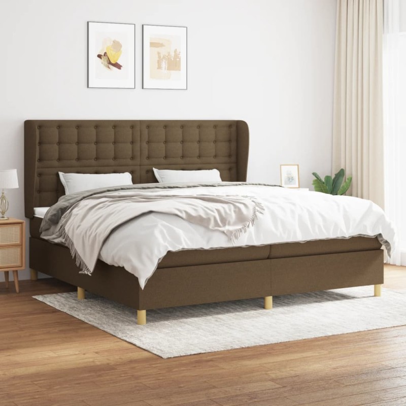 vidaXL Cama box spring con colchón tela marrón oscuro 200x200 cm
