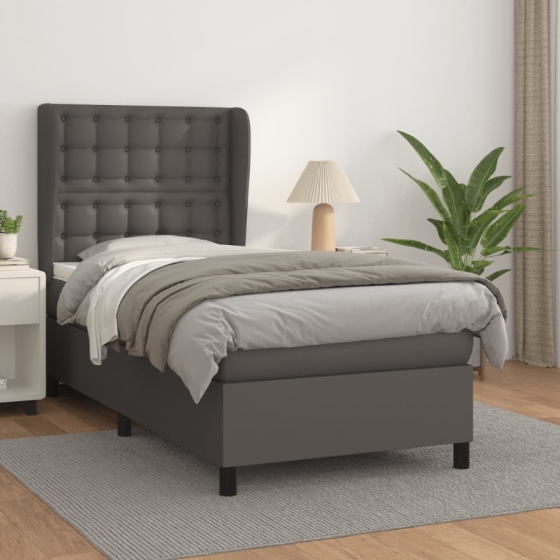 vidaXL Cama box spring con colchón cuero sintético gris 80x200 cm vidaXL Cama box spring con colchón cuero sintético gris 80x200 cm