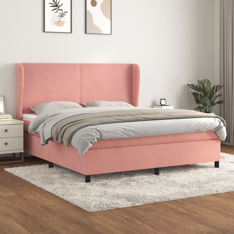 vidaXL Cama box spring con colchón terciopelo rosa 180x200 cm vidaXL Cama box spring con colchón terciopelo rosa 180x200 cm