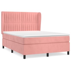 vidaXL Cama box spring con colchón terciopelo rosa 140x190 cm