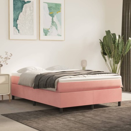 vidaXL Cama box spring con colchón terciopelo rosa 140x200 cm