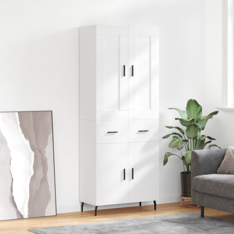 vidaXL Aparador alto madera contrachapada blanco brillo 69,5x34x180 cm