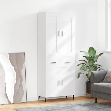 vidaXL Aparador alto madera contrachapada blanco brillo 69,5x34x180 cm