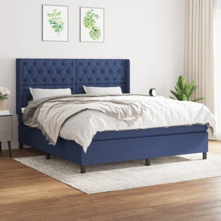 vidaXL Cama box spring con colchón tela azul 160x200 cm