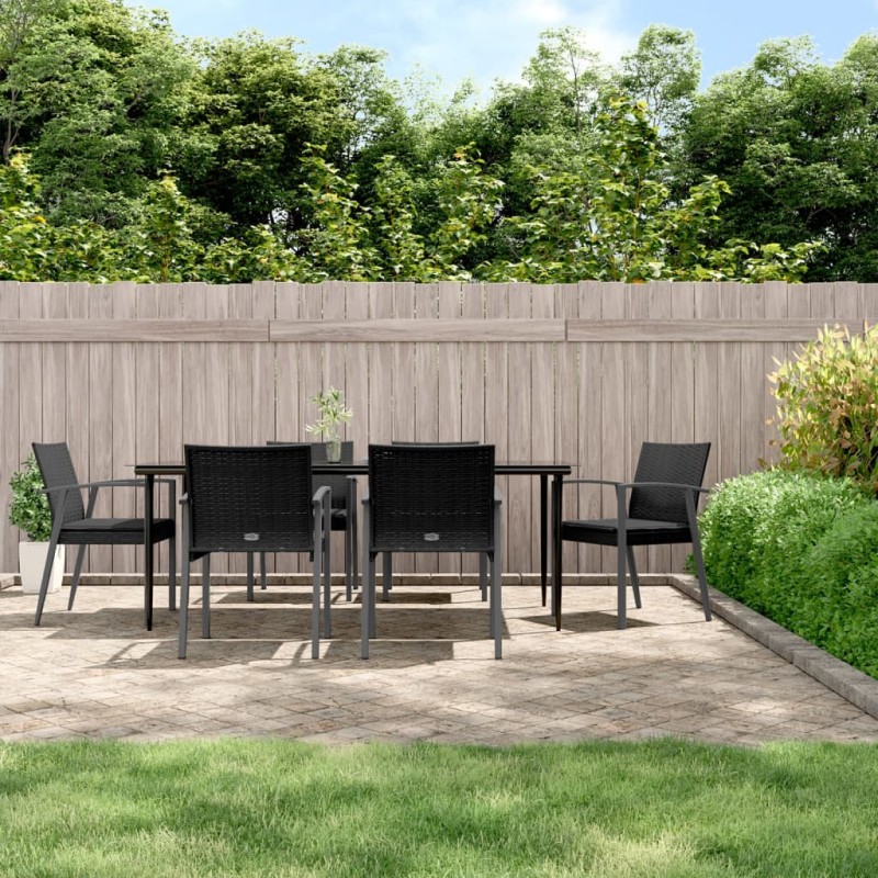 vidaXL Juego comedor jardín 7 piezas y cojines ratán sintético y acero vidaXL Juego comedor jardín 7 piezas y cojines ratán sintético y acero