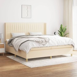 vidaXL Cama box spring con colchón tela color crema 200x200 cm