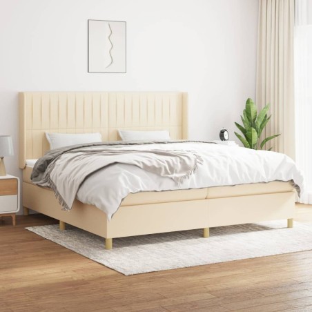vidaXL Cama box spring con colchón tela color crema 200x200 cm
