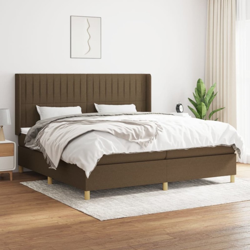 vidaXL Cama box spring con colchón tela marrón oscuro 200x200 cm