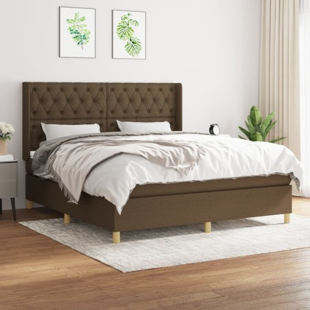 vidaXL Cama box spring con colchón tela marrón oscuro 160x200 cm