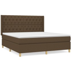 vidaXL Cama box spring con colchón tela marrón oscuro 160x200 cm