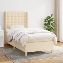 vidaXL Cama box spring con colchón tela color crema 90x200 cm