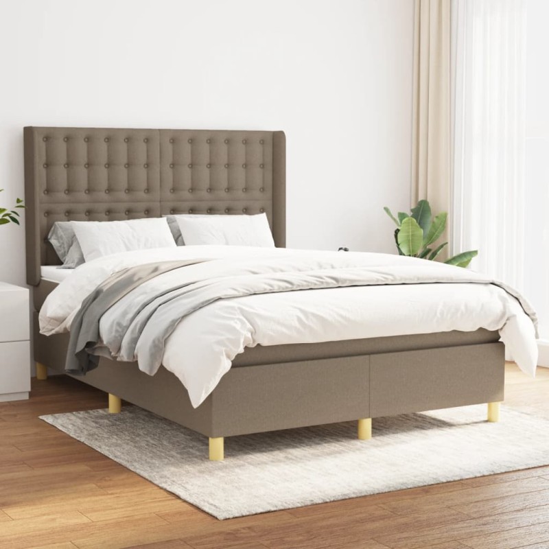 vidaXL Cama box spring con colchón tela gris taupe 140x200 cm vidaXL Cama box spring con colchón tela gris taupe 140x200 cm