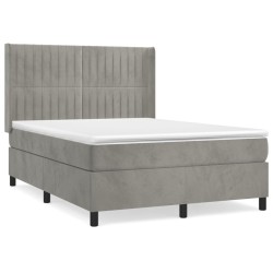 vidaXL Cama box spring con colchón terciopelo gris claro 140x190 cm