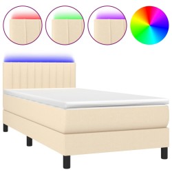 vidaXL Cama box spring colchón y luces LED tela color crema 90x190 cm