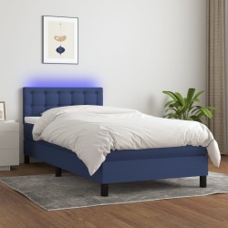 vidaXL Cama box spring colchón y luces LED tela azul 90x190 cm