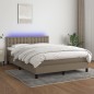 vidaXL Cama box spring colchón y luces LED tela gris taupe 140x200 cm