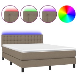 vidaXL Cama box spring colchón y luces LED tela gris taupe 140x200 cm
