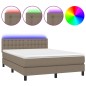 vidaXL Cama box spring colchón y luces LED tela gris taupe 140x200 cm