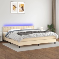 vidaXL Cama box spring colchón y luces LED tela crema 200x200 cm