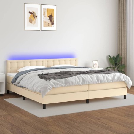 vidaXL Cama box spring colchón y luces LED tela crema 200x200 cm
