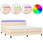 vidaXL Cama box spring colchón y luces LED tela crema 200x200 cm vidaXL Cama box spring colchón y luces LED tela crema 200x200 cm