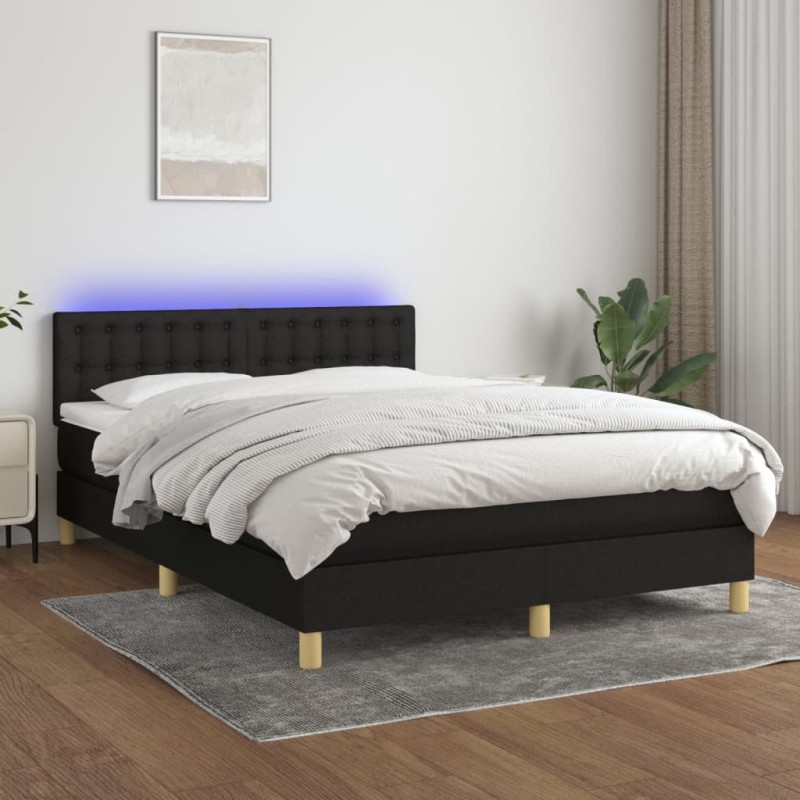 vidaXL Cama box spring colchón y luces LED tela negro 140x200 cm vidaXL Cama box spring colchón y luces LED tela negro 140x200 cm