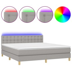 vidaXL Cama box spring con colchón tela y LED gris claro 180x200 cm