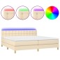 vidaXL Cama box spring con colchón y LED tela crema 200x200 cm vidaXL Cama box spring con colchón y LED tela crema 200x200 cm
