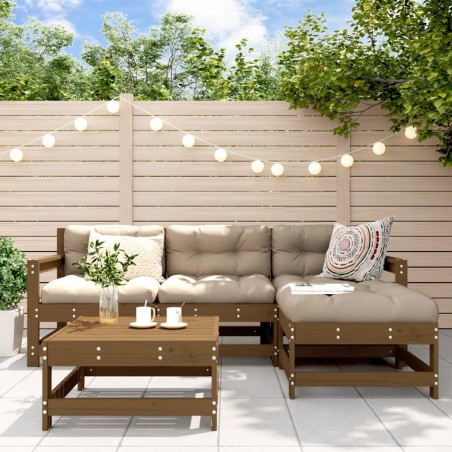 vidaXL Juego muebles jardín 5 pzas y cojines madera maciza marrón miel