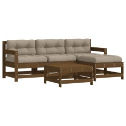 vidaXL Juego muebles jardín 5 pzas y cojines madera maciza marrón miel