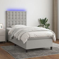 vidaXL Cama box spring colchón y luces LED tela gris claro 100x200 cm