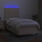 vidaXL Cama box spring colchón y luces LED tela crema 100x200 cm vidaXL Cama box spring colchón y luces LED tela crema 100x200 cm