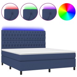 vidaXL Cama box spring colchón y luces LED tela azul 160x200 cm