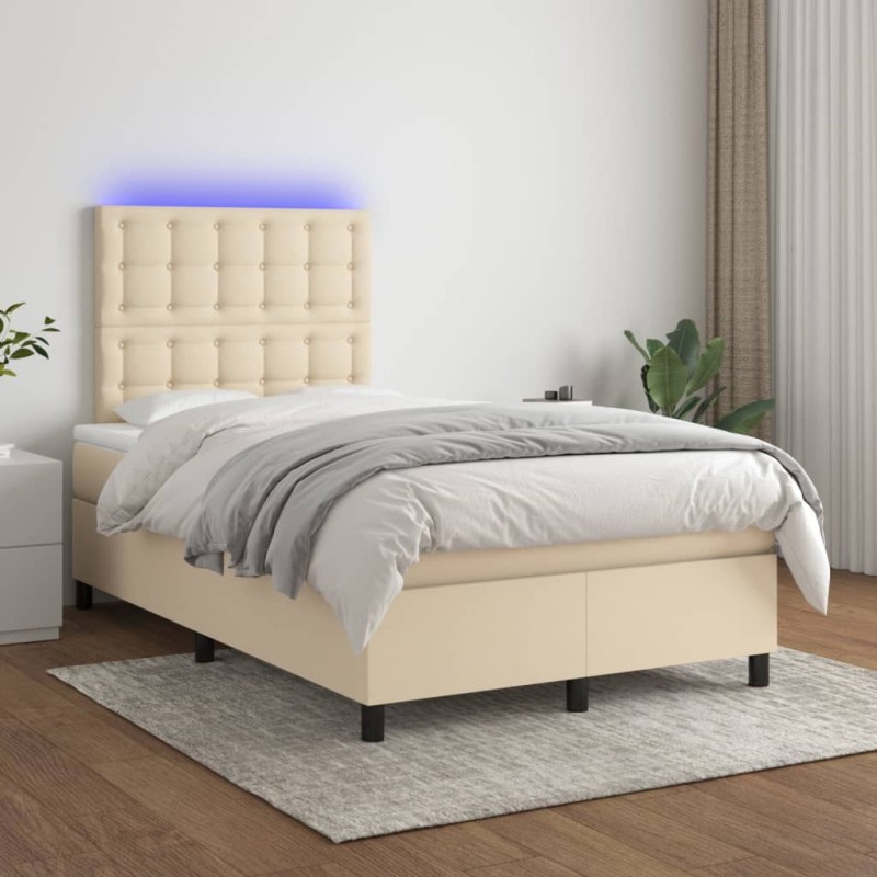 vidaXL Cama box spring con colchón y LED tela crema 120x200 cm vidaXL Cama box spring con colchón y LED tela crema 120x200 cm