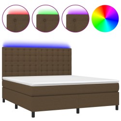 vidaXL Cama box spring colchón luces LED tela marrón oscuro 180x200cm