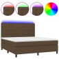 vidaXL Cama box spring colchón luces LED tela marrón oscuro 180x200cm
