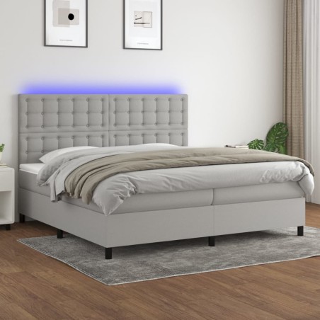 vidaXL Cama box spring con colchón tela y LED gris claro 200x200 cm
