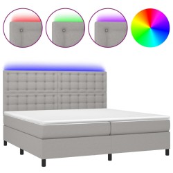 vidaXL Cama box spring con colchón tela y LED gris claro 200x200 cm