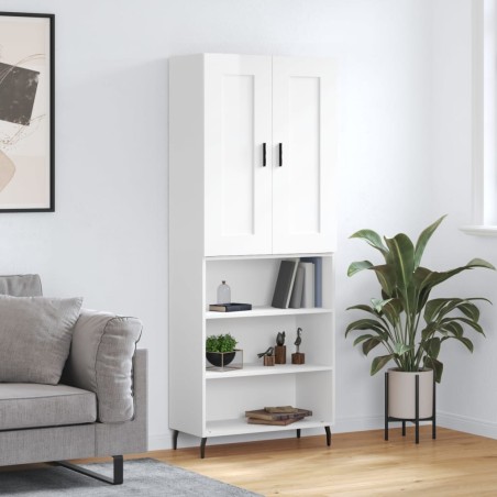 vidaXL Aparador alto madera contrachapada blanco brillo 69,5x34x180 cm
