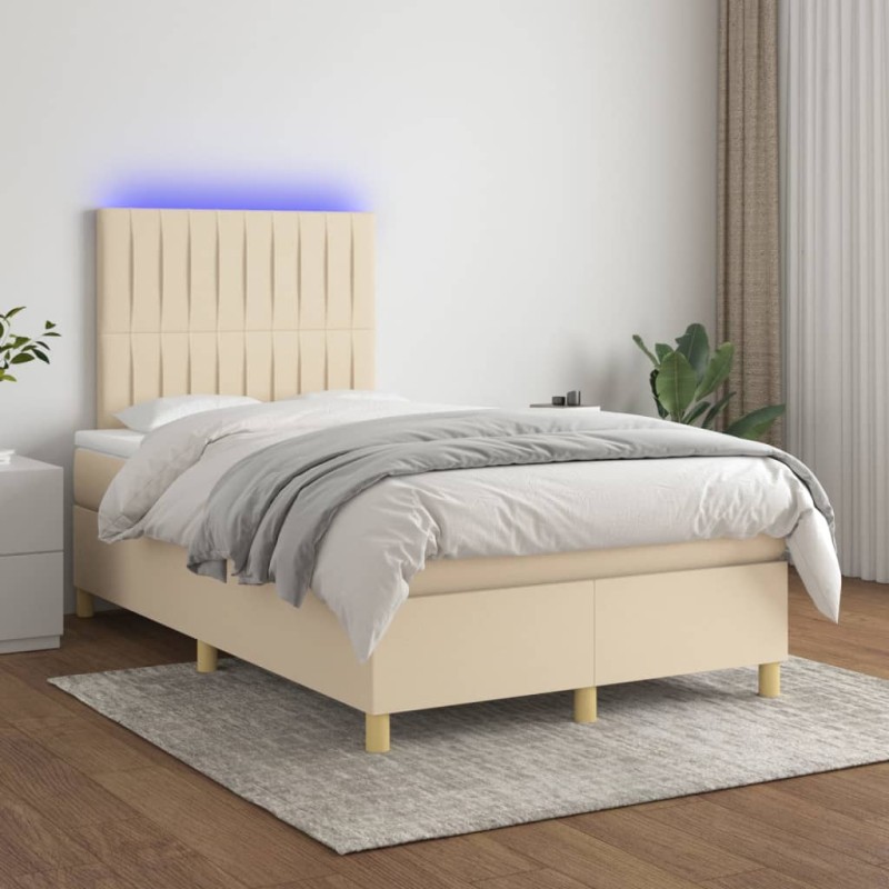 vidaXL Cama box spring con colchón y LED tela crema 120x200 cm vidaXL Cama box spring con colchón y LED tela crema 120x200 cm