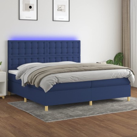 vidaXL Cama box spring colchón y luces LED tela azul 200x200 cm
