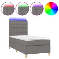 vidaXL Cama box spring colchón y luces LED tela gris oscuro 90x190 cm