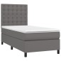 vidaXL Cama box spring y colchón LED cuero sintético gris 90x200 cm vidaXL Cama box spring y colchón LED cuero sintético gris 90x200 cm