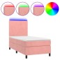 vidaXL Cama box spring colchón y LED terciopelo rosa 90x200 cm