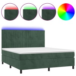 vidaXL Cama box spring colchón y LED terciopelo verde oscuro 180x200cm