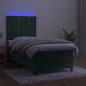 vidaXL Cama box spring colchón y LED terciopelo verde oscuro 90x200 cm