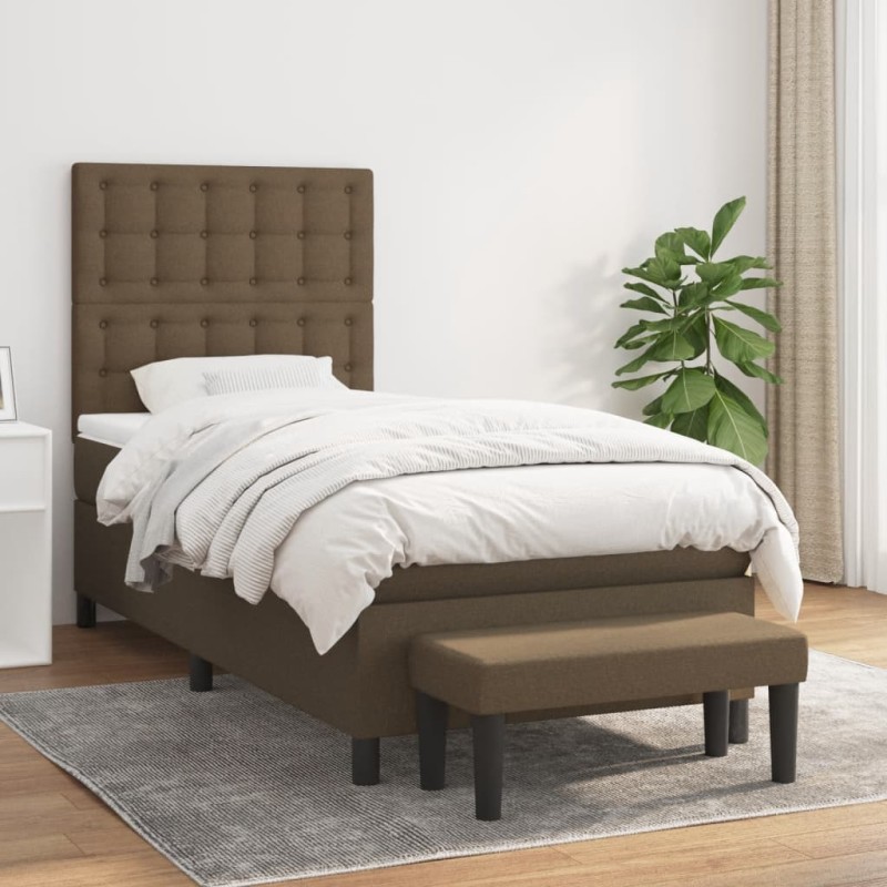 vidaXL Cama box spring con colchón tela marrón oscuro 90x190 cm vidaXL Cama box spring con colchón tela marrón oscuro 90x190 cm