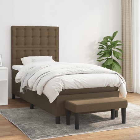 vidaXL Cama box spring con colchón tela marrón oscuro 100x200 cm