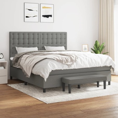 vidaXL Cama box spring con colchón tela gris oscuro 160x200 cm