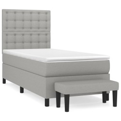 vidaXL Cama box spring con colchón tela gris claro 90x190 cm